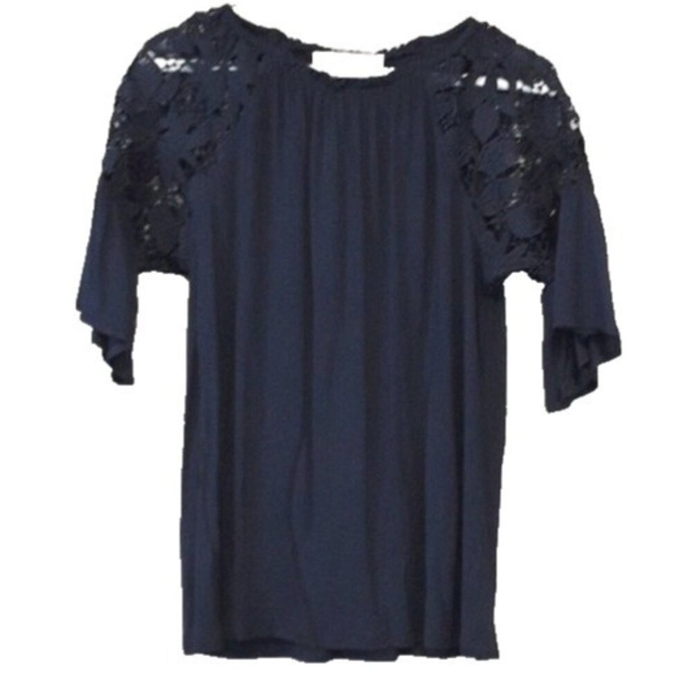 LOFT Womens Fairy Whimsygoth Top Size XS Navy  Lace Bell Sleeve‎ Romantic